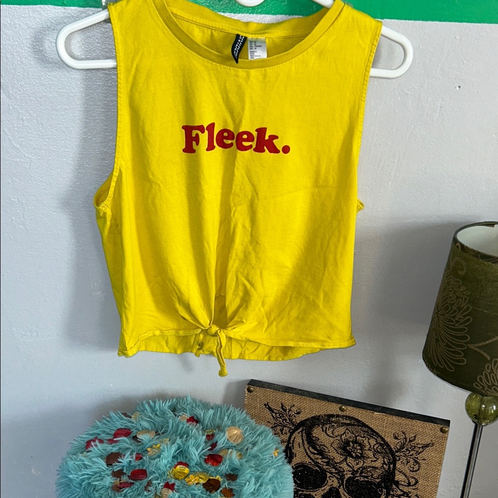 Divided Bright Yellow Wonens Tank Top with Red Print